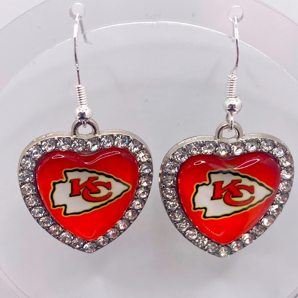 Kansas City chiefs red heart with crystals sterling silver hook